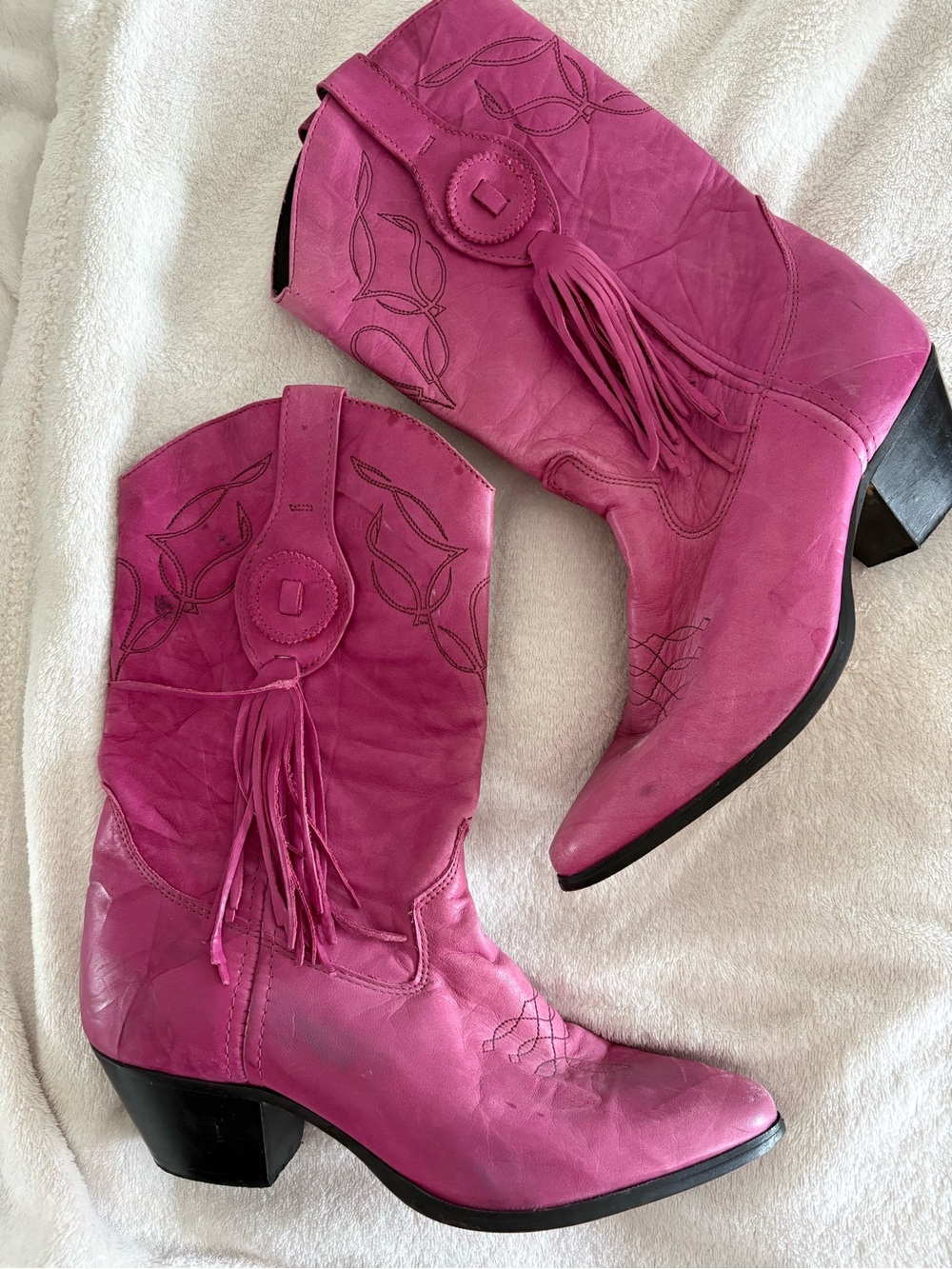 Vintage Pink Leather Cowboy Boots Size 7 Boho Festival Boho Dolly Parton - Picture 2 of 6